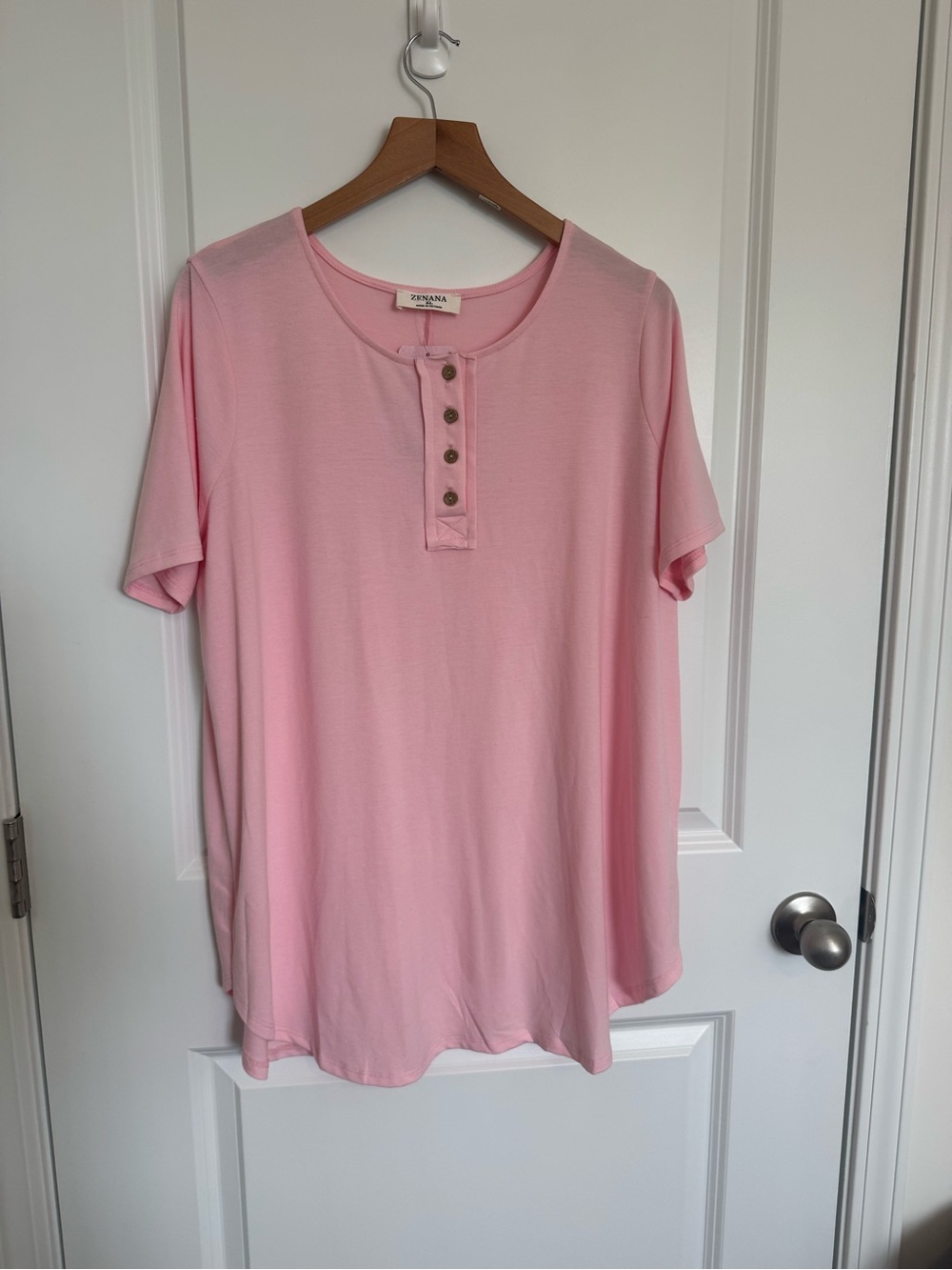 Zenana Lightweight Pink Henley Short-Sleeve Top